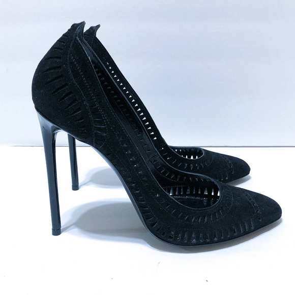 Tom Ford Black Suede Laser Cut Out Stiletto Pumps Heels Size 40.5 or US 10.5 - Picture 10 of 11